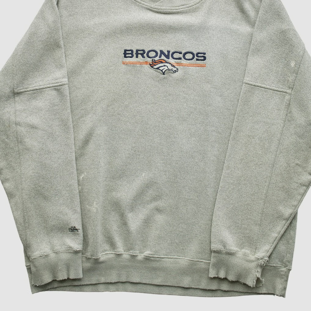 Denver Broncos Majestic 2000s Pullover Sweatshirt Heather Gray Vintage - Fanatics