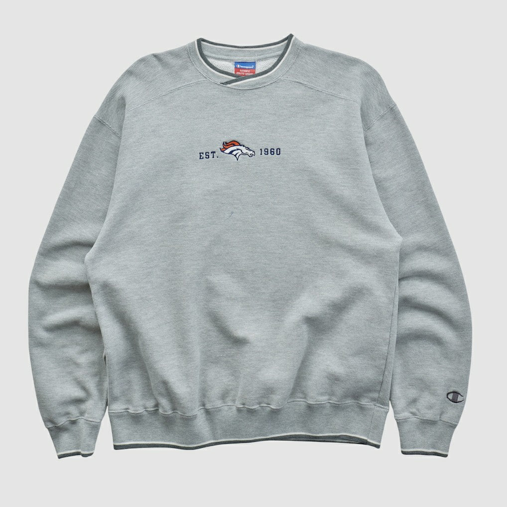 Denver Broncos Champion 2000s Pullover Sweatshirt Heather Gray Vintage - Fanatics