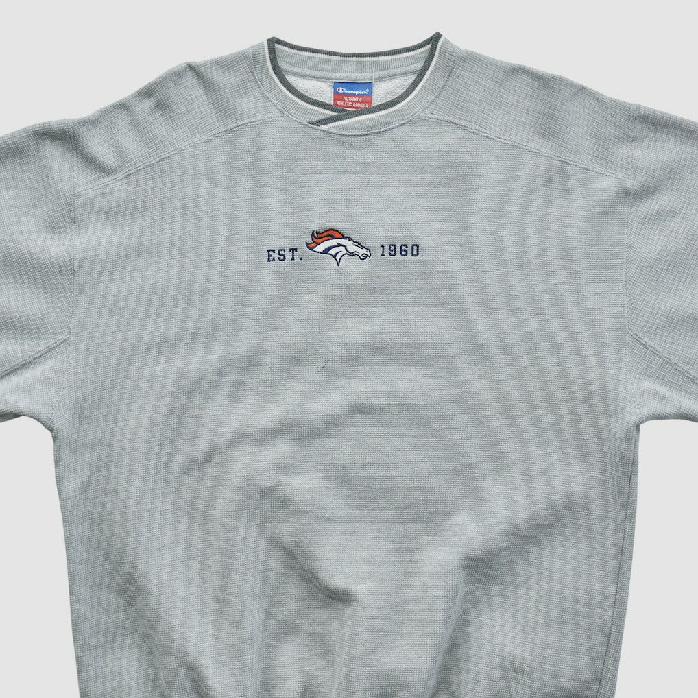 Denver Broncos Champion 2000s Pullover Sweatshirt Heather Gray Vintage - Fanatics