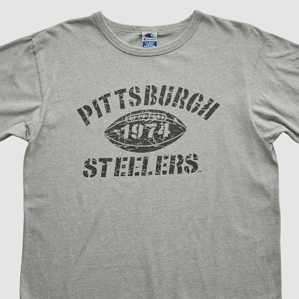 Pittsburgh Steelers Champion 90s T-shirt Heather Gray Vintage - Fanatics