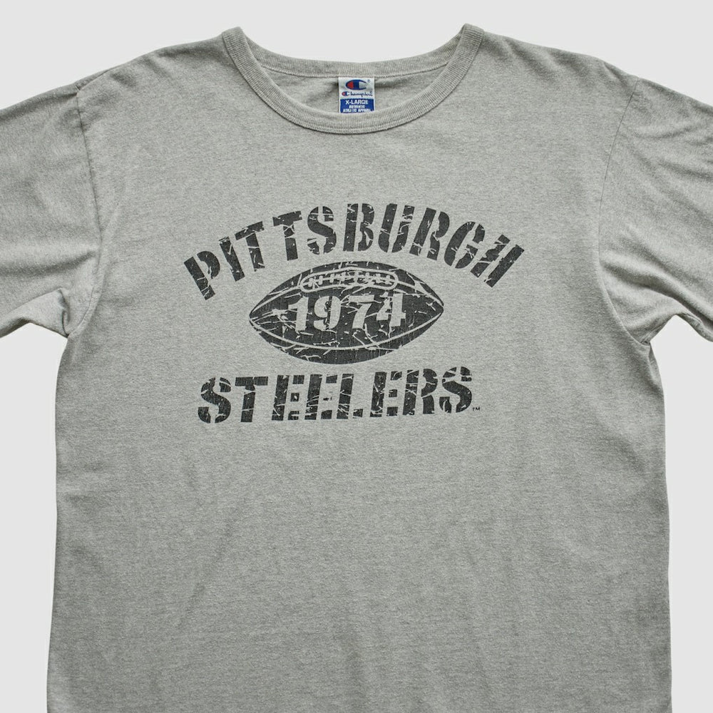 Pittsburgh Steelers Champion 90s T-shirt Heather Gray Vintage - Fanatics