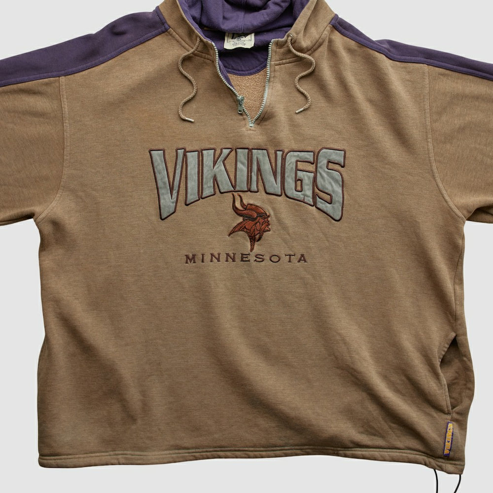 Minnesota Vikings Lee Sport 90s Hooded 1/4 Zip Sweatshirt Clay Vintage - Fanatics