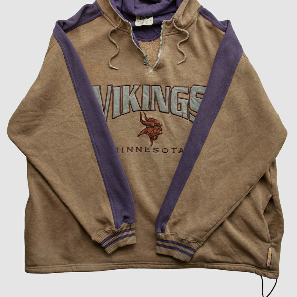Minnesota Vikings Lee Sport 90s Hooded 1/4 Zip Sweatshirt Clay Vintage - Fanatics