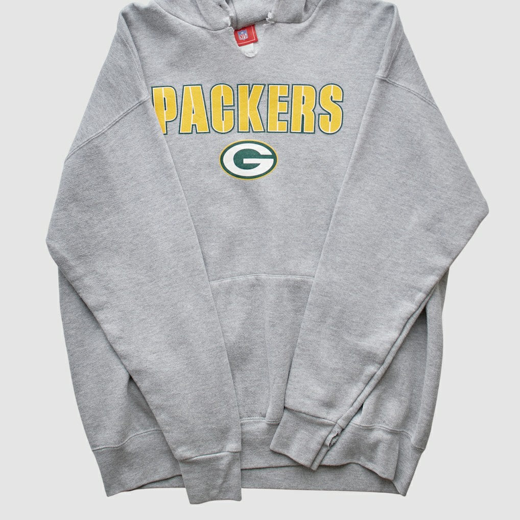 Green Bay Packers NFL 2000s Hooded Pullover Sweatshirt Heather Gray Vintage - Fanatics