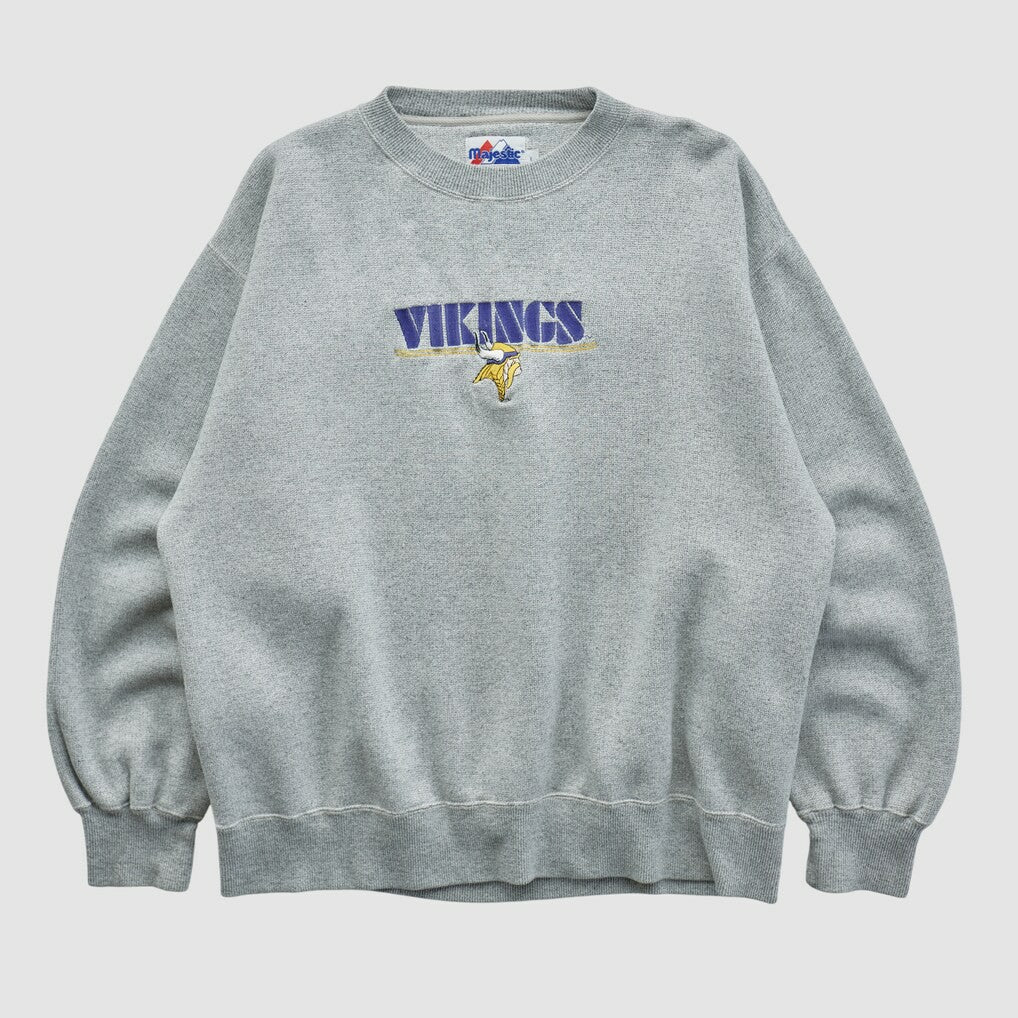 Minnesota Vikings Majestic 2000s Pullover Sweatshirt Heather Gray Vintage - Fanatics