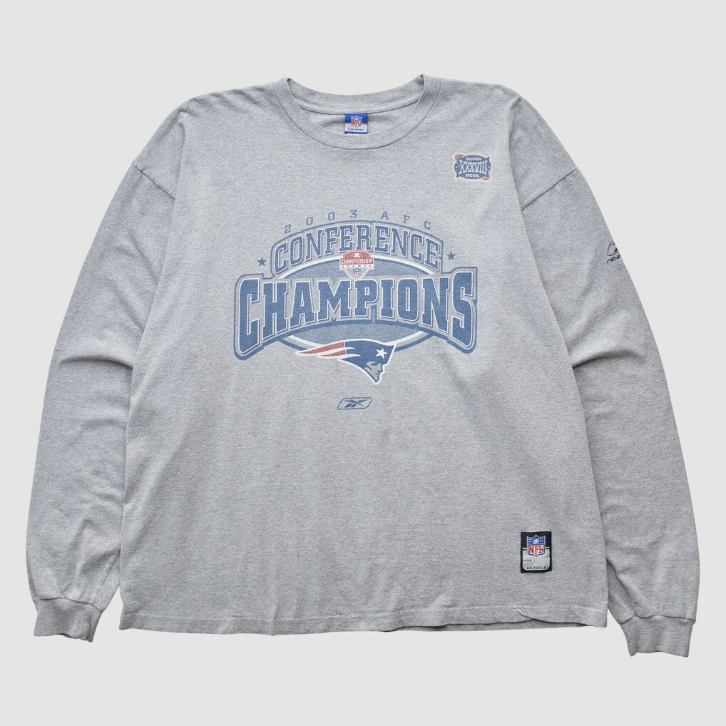 New England Patriots Reebok 2003 Long Sleeve T-shirt Heather Gray Vintage - Fanatics