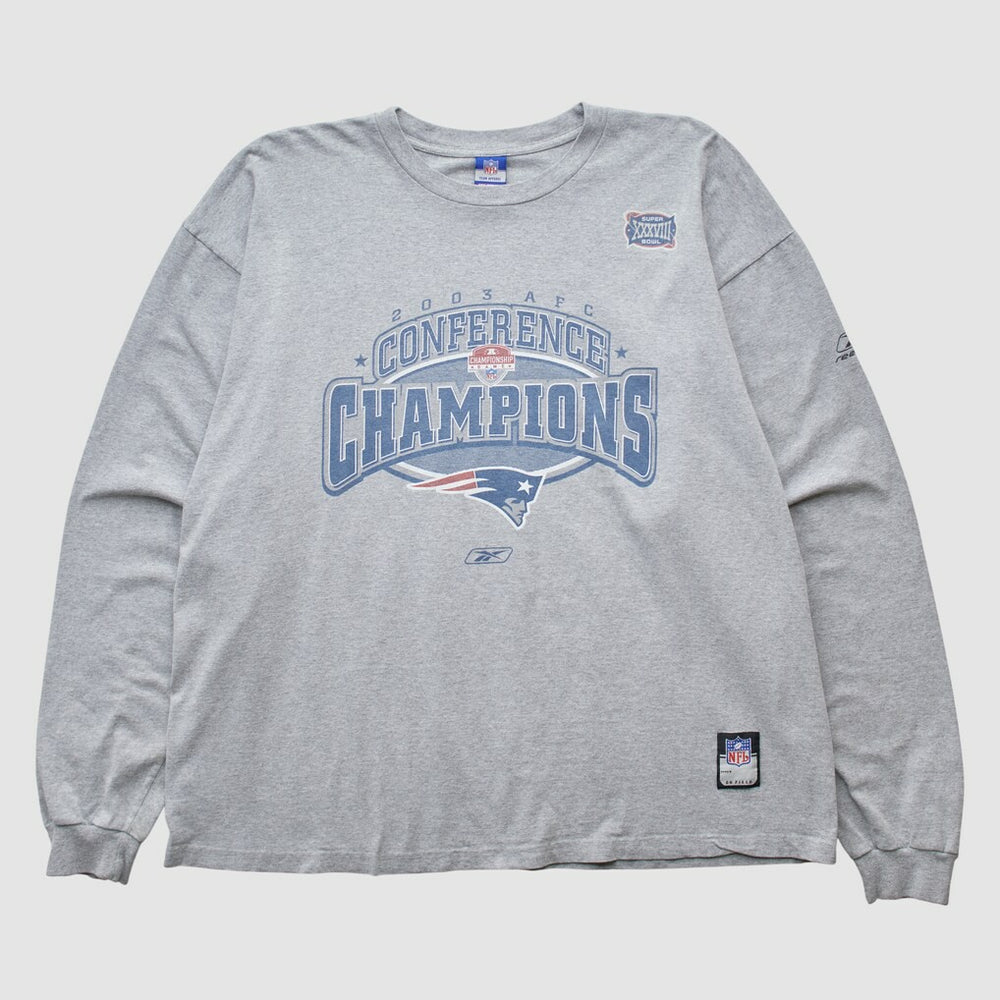 New England Patriots Reebok 2003 Long Sleeve T-shirt Heather Gray Vintage - Fanatics