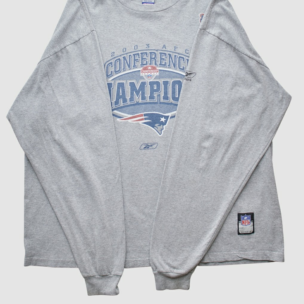 New England Patriots Reebok 2003 Long Sleeve T-shirt Heather Gray Vintage - Fanatics