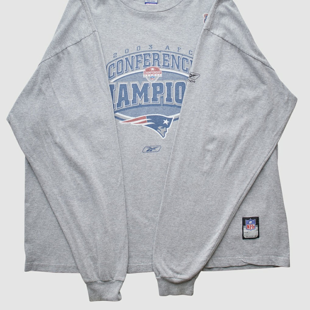 New England Patriots Reebok 2003 Long Sleeve T-shirt Heather Gray Vintage - Fanatics
