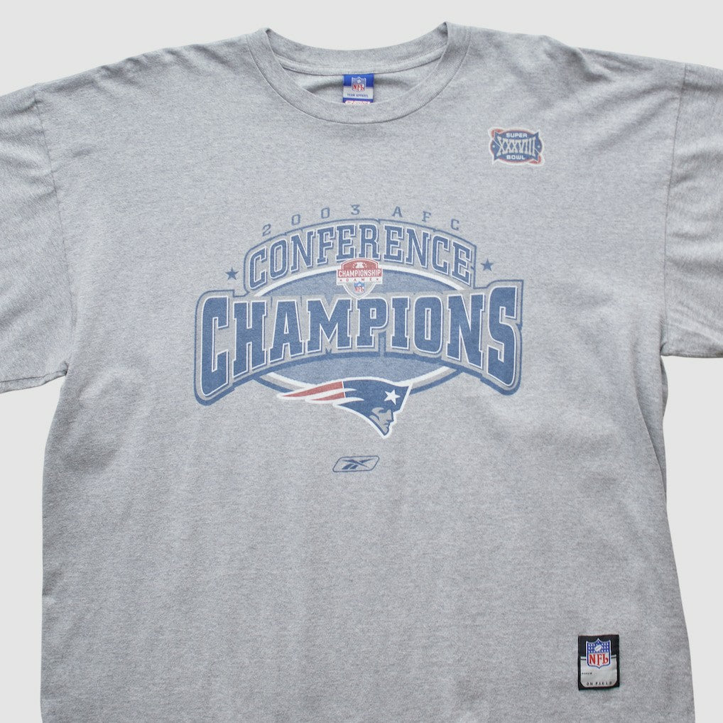 New England Patriots Reebok 2003 Long Sleeve T-shirt Heather Gray Vintage - Fanatics