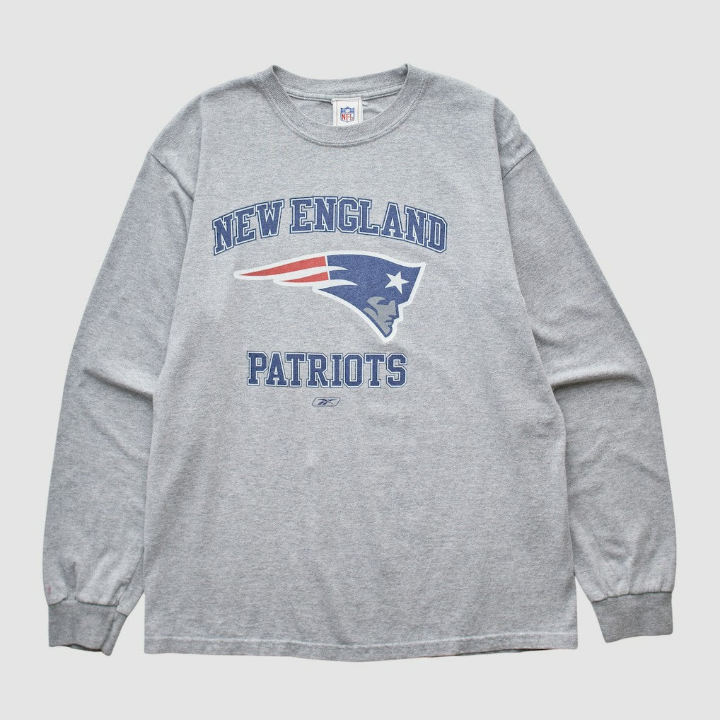 New England Patriots Reebok 2000s Long Sleeve T-shirt Heather Gray Vintage - Fanatics