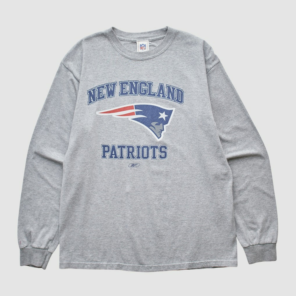 New England Patriots Reebok 2000s Long Sleeve T-shirt Heather Gray Vintage - Fanatics