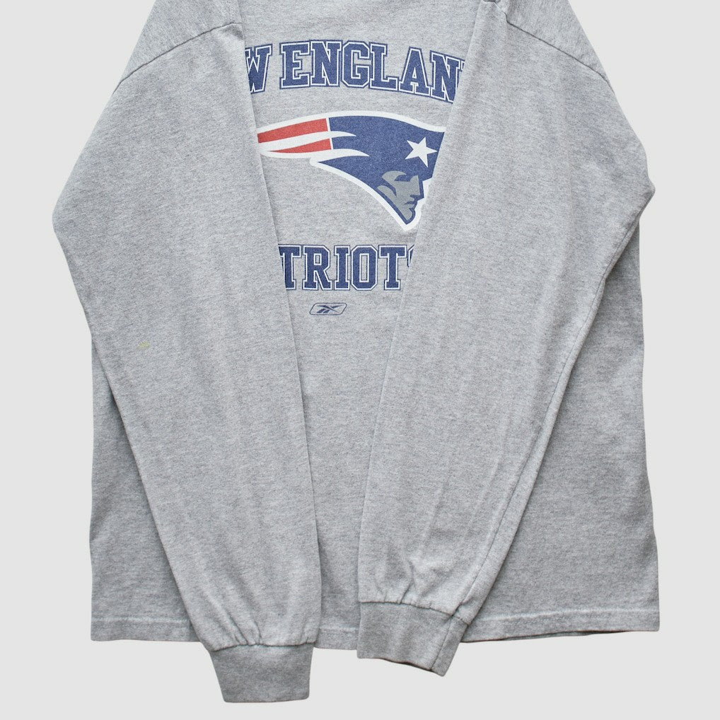 New England Patriots Reebok 2000s Long Sleeve T-shirt Heather Gray Vintage - Fanatics