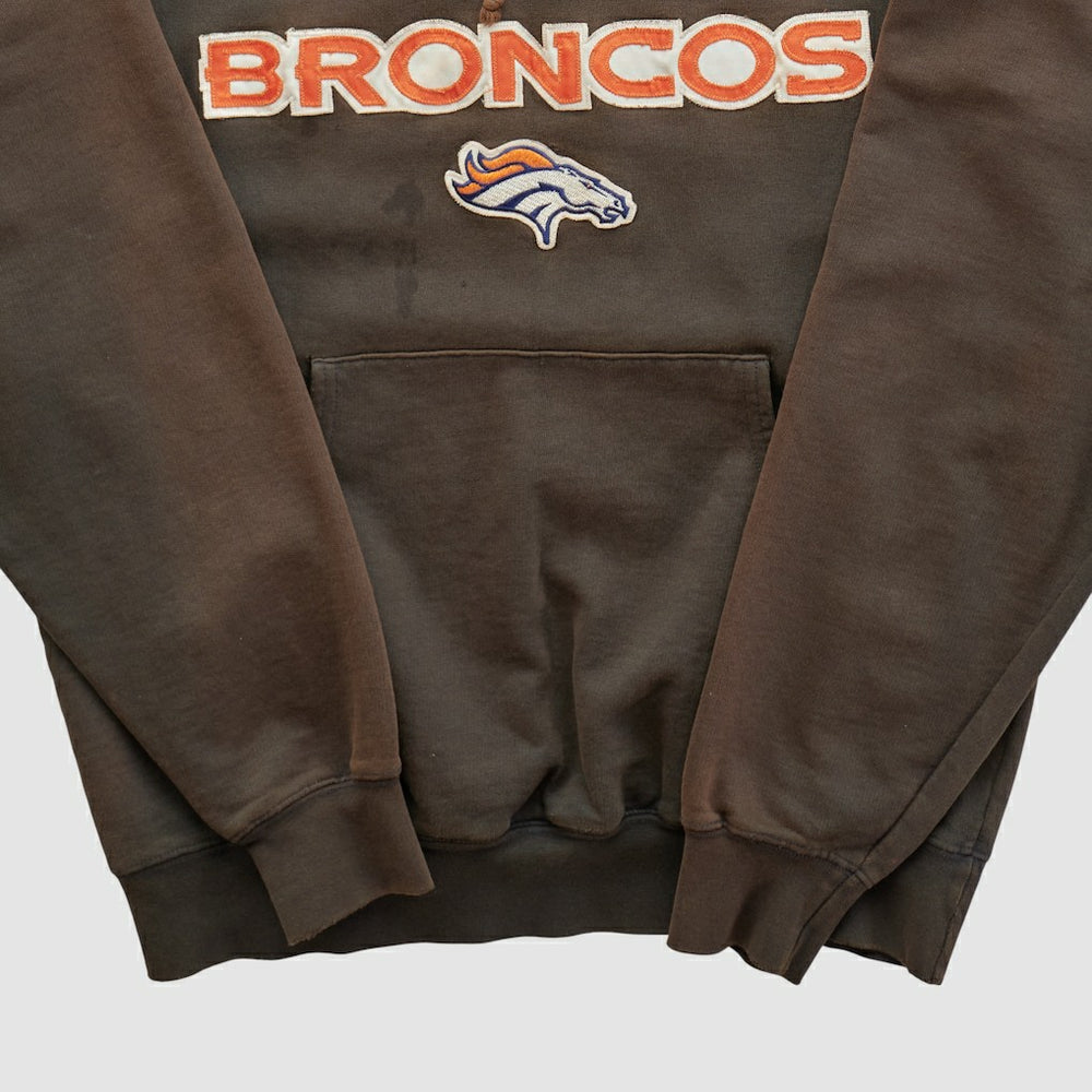 Denver Broncos Majestic 2000s Hooded Pullover Sweatshirt Brown Vintage - Fanatics