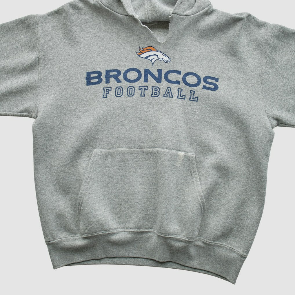Denver Broncos NFL 2000s Hooded Pullover Sweatshirt Heather Gray Vintage - Fanatics