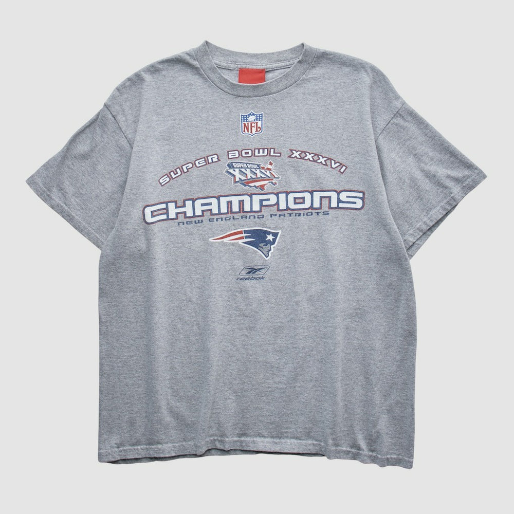 New England Patriots Reebok 2002 T-shirt Heather Gray Vintage - Fanatics