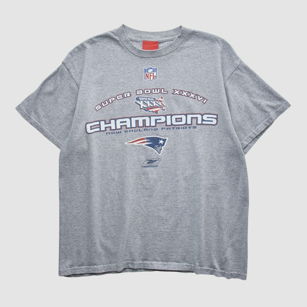 New England Patriots Reebok 2002 T-shirt Heather Gray Vintage - Fanatics