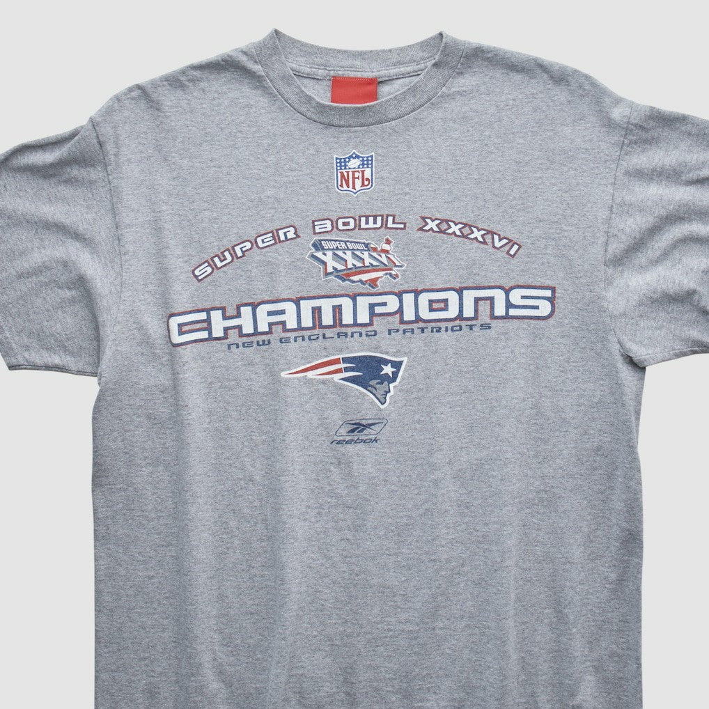 New England Patriots Reebok 2002 T-shirt Heather Gray Vintage - Fanatics