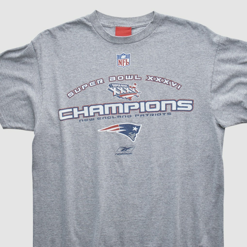 New England Patriots Reebok 2002 T-shirt Heather Gray Vintage - Fanatics