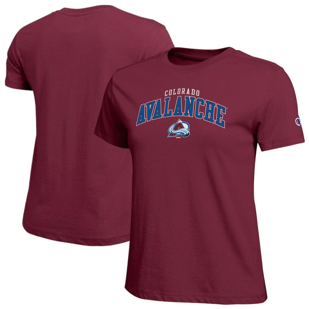 Colorado Avalanche - Champion Women's Arch Mascot Logo T-Shirt Burgundy
