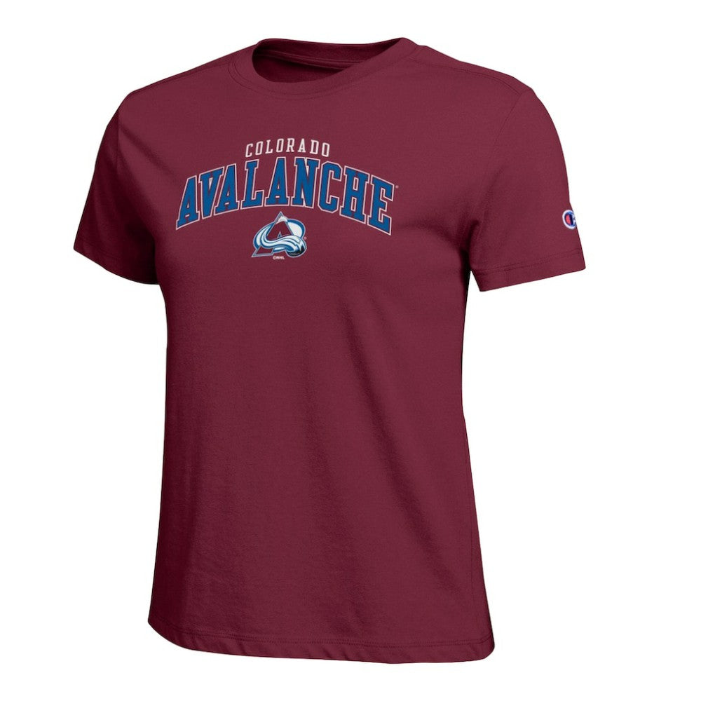 Colorado Avalanche - Champion Women's Arch Mascot Logo T-Shirt Burgundy