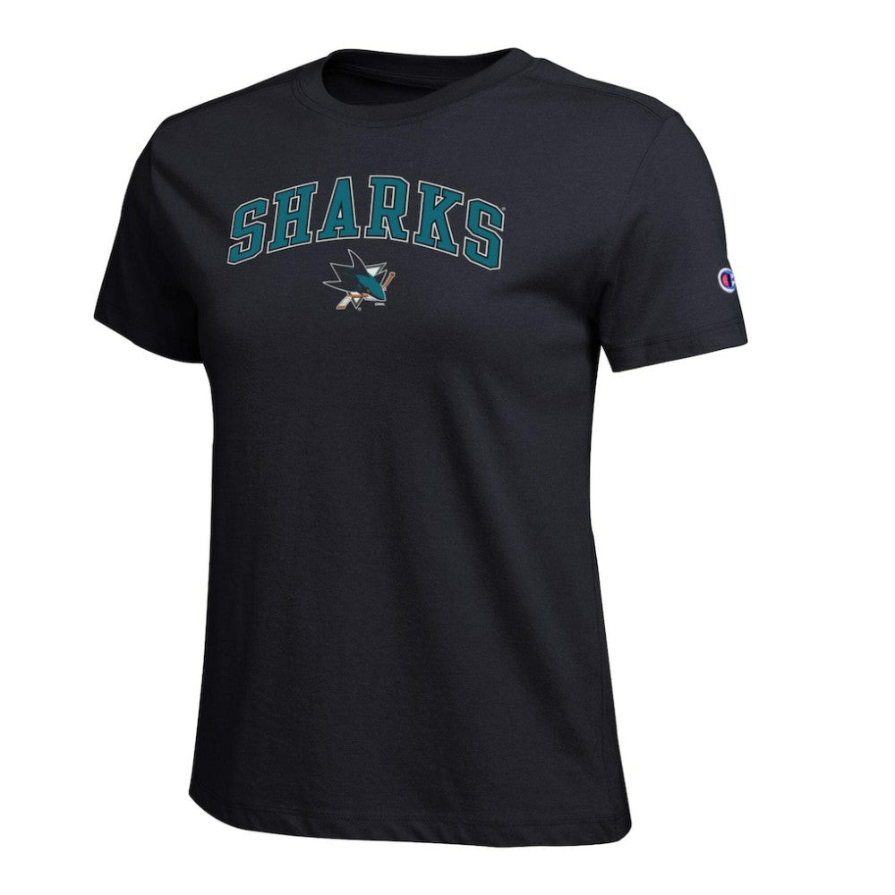 San Jose Sharks - Champion Women's Arch Mascot Logo T-Shirt Black