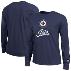 Winnipeg Jets - Champion Women's Wordmark Lockup Long Sleeve T-Shirt Navy