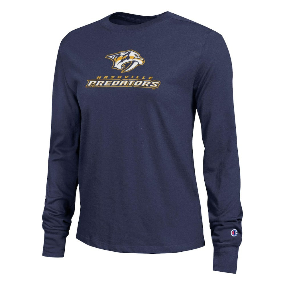 Nashville Predators - Champion Women's Wordmark Lockup Long Sleeve T-Shirt Navy