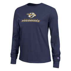 Nashville Predators - Champion Women's Wordmark Lockup Long Sleeve T-Shirt Navy