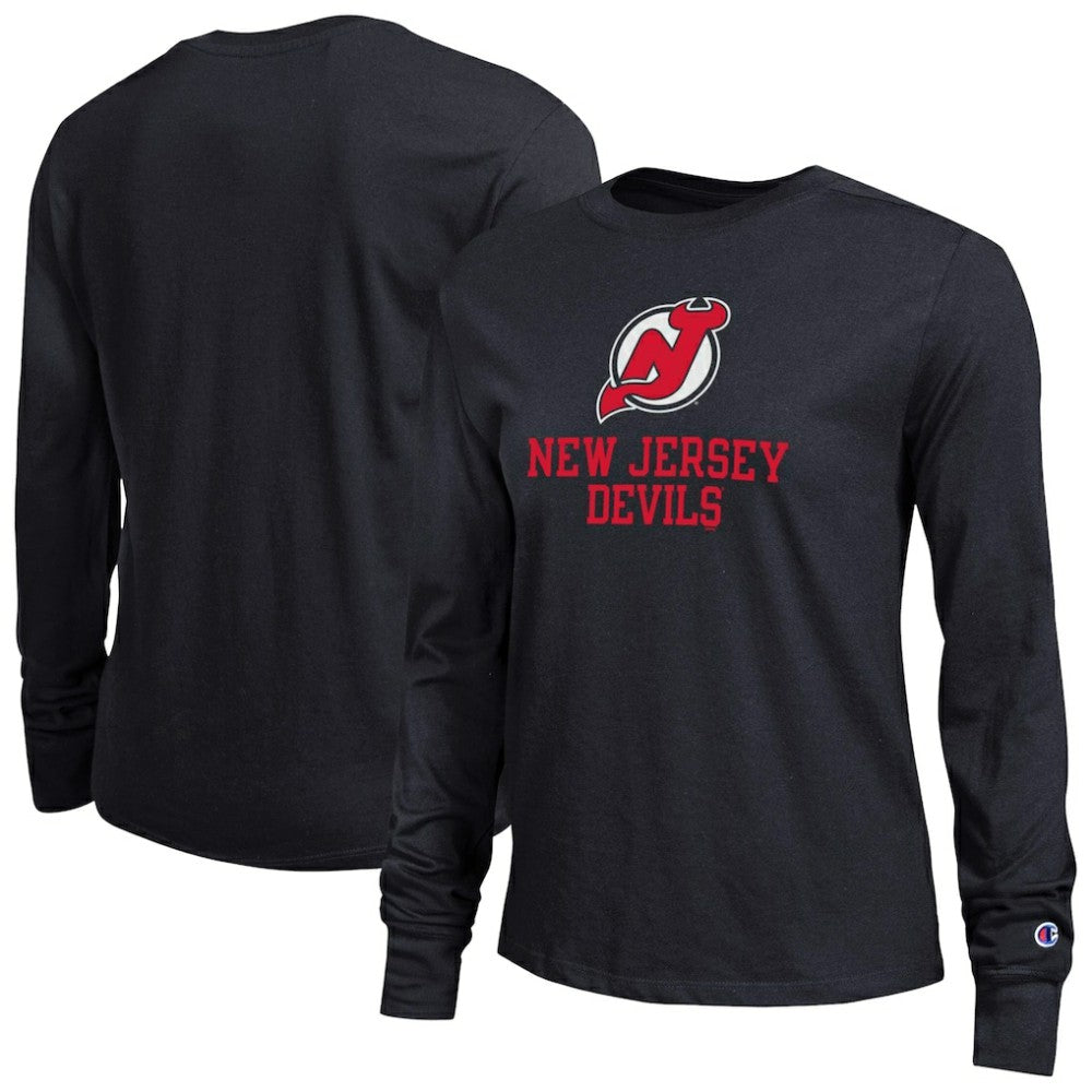 New Jersey Devils - Champion Women's Wordmark Lockup Long Sleeve T-Shirt Black
