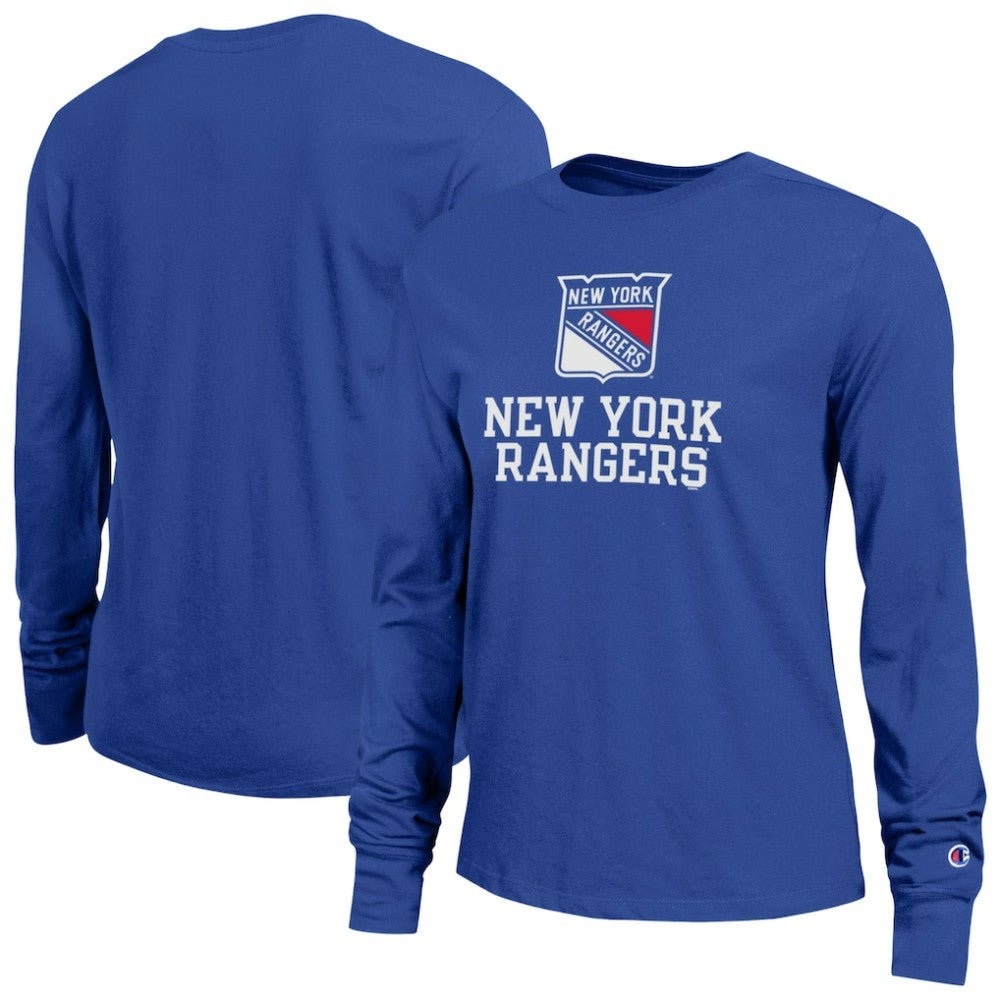 New York Rangers Champion Women's Wordmark Lockup Long Sleeve T-Shirt Royal