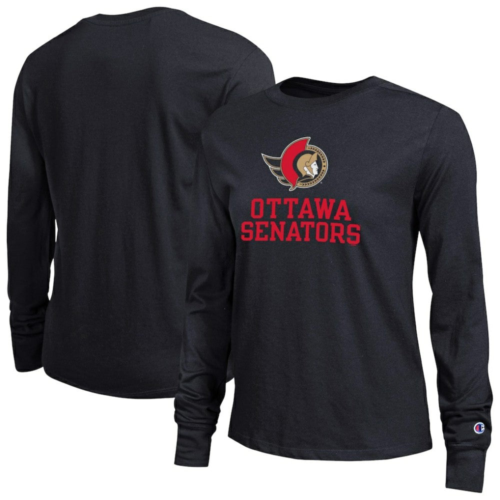 Ottawa Senators - Champion Women's Wordmark Lockup Long Sleeve T-Shirt Black