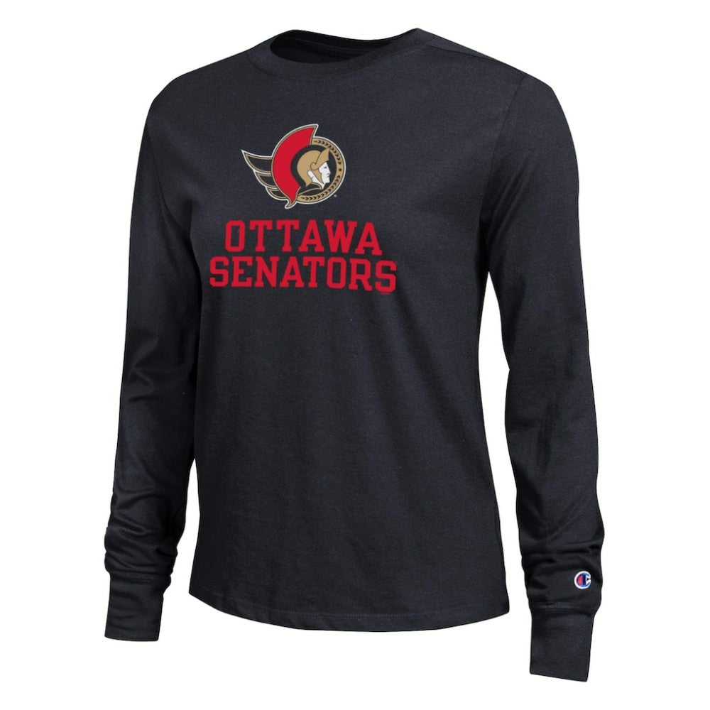 Ottawa Senators - Champion Women's Wordmark Lockup Long Sleeve T-Shirt Black
