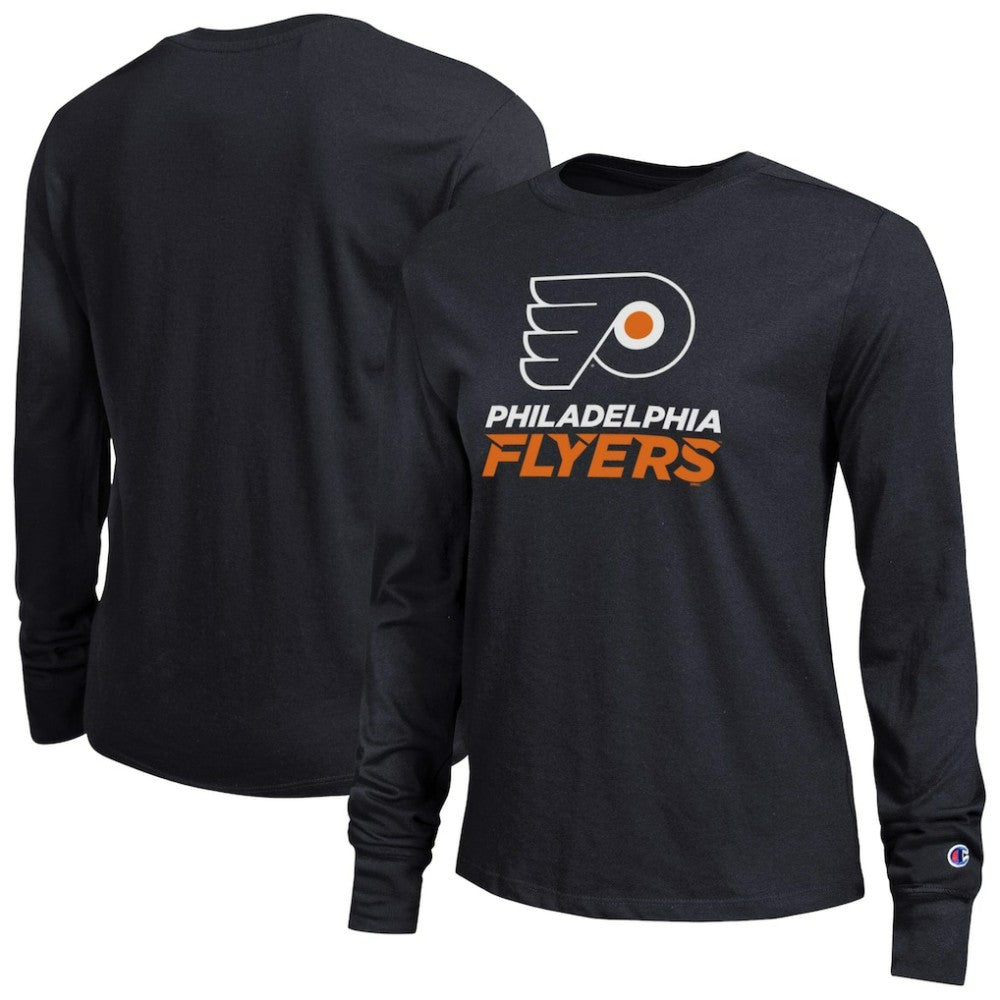 Philadelphia Flyers - Champion Women's Wordmark Lockup Long Sleeve T-Shirt Black