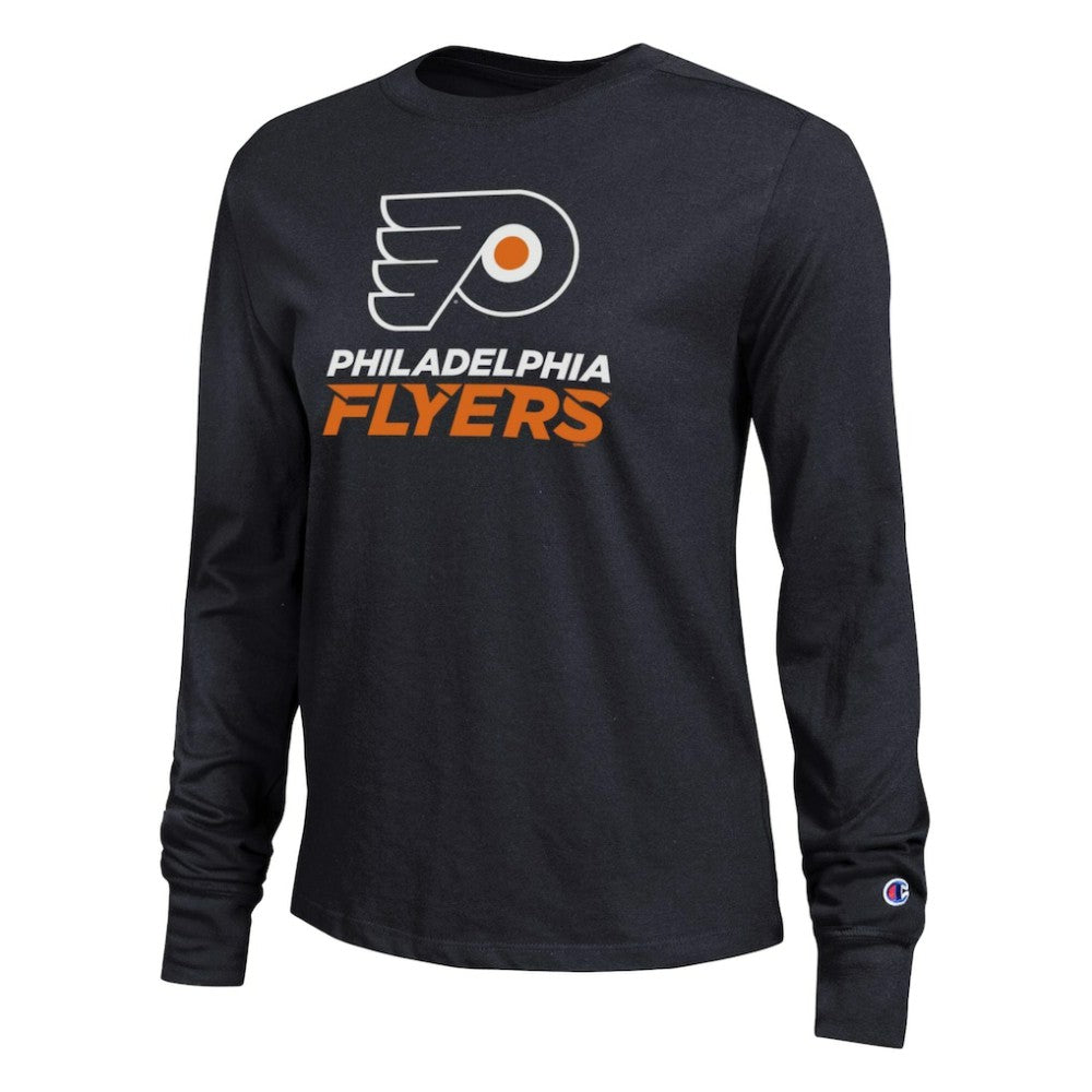 Philadelphia Flyers - Champion Women's Wordmark Lockup Long Sleeve T-Shirt Black