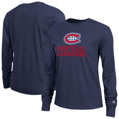 Montreal Canadiens - Champion Women's Wordmark Lockup Long Sleeve T-Shirt Navy