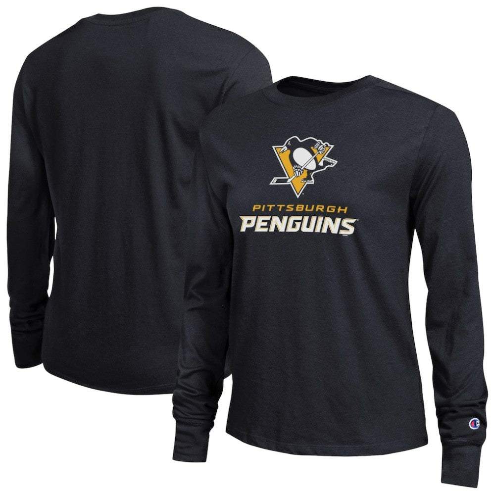 Pittsburgh Penguins Champion Women's Wordmark Lockup Long Sleeve T-Shirt Black