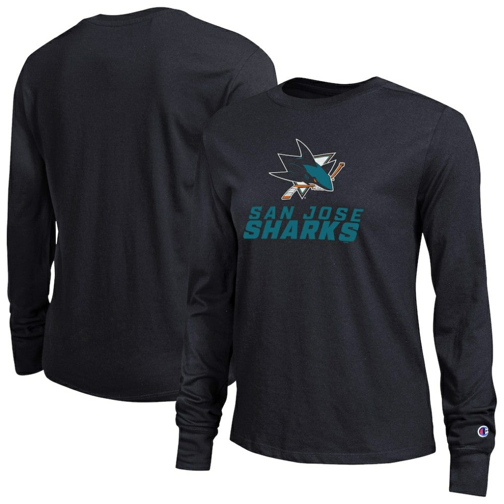 San Jose Sharks - Champion Women's Wordmark Lockup Long Sleeve T-Shirt Black