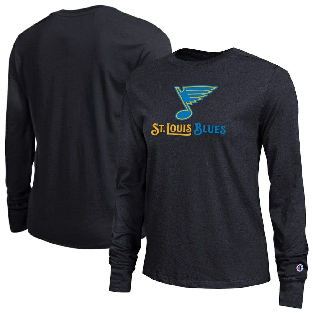 St. Louis Blues - Champion Women's Wordmark Lockup Long Sleeve T-Shirt Black
