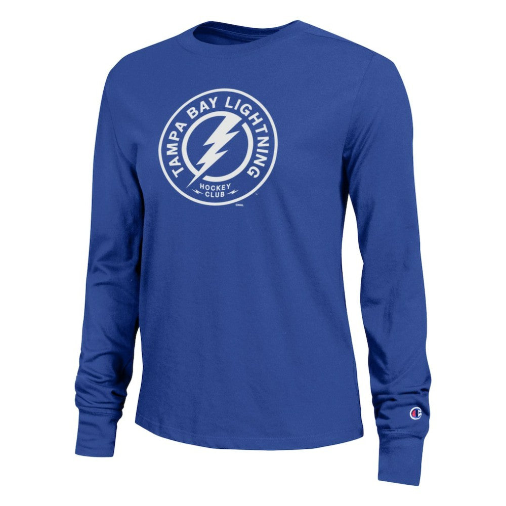 Tampa Bay Lightning - Champion Women's Wordmark Lockup Long Sleeve T-Shirt Royal