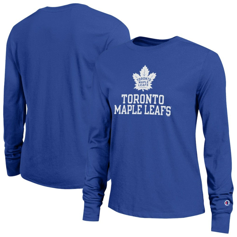 Toronto Maple Leafs - Champion Women's Wordmark Lockup Long Sleeve T-Shirt Royal
