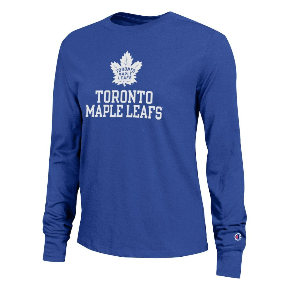 Toronto Maple Leafs - Champion Women's Wordmark Lockup Long Sleeve T-Shirt Royal