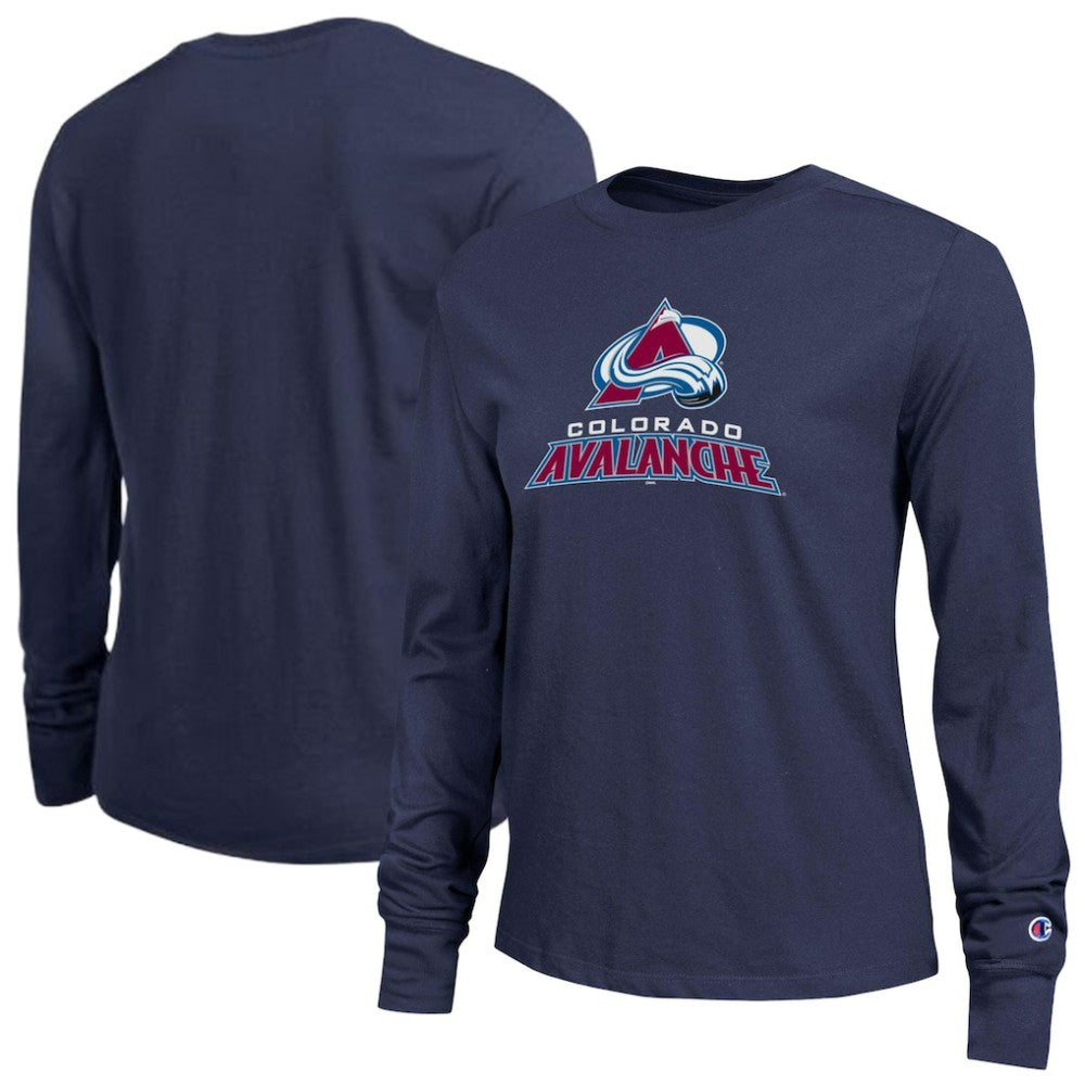 Colorado Avalanche - Champion Women's Wordmark Lockup Long Sleeve T-Shirt Navy