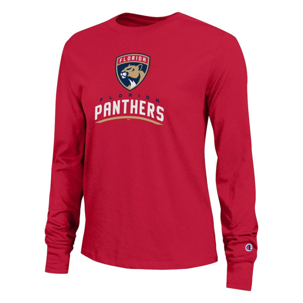 Florida Panthers - Champion Women's Wordmark Lockup Long Sleeve T-Shirt Red