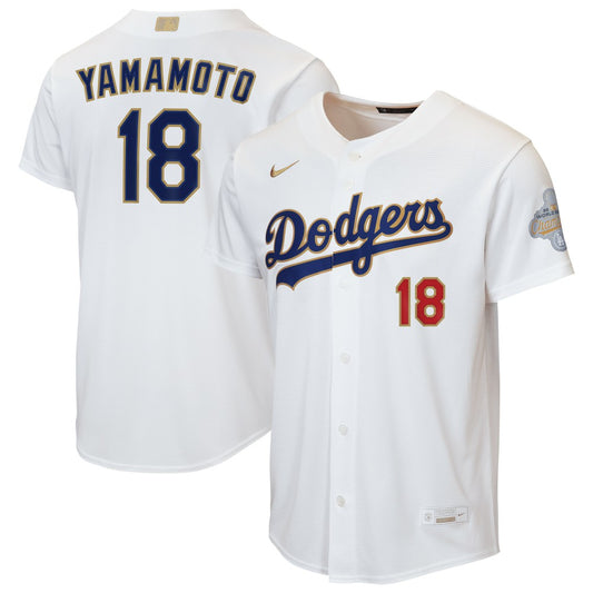Yoshinobu Yamamoto Los Angeles Dodgers Nike Youth 2026 Gold Collection Home Replica Jersey - White | MLB Jerseys