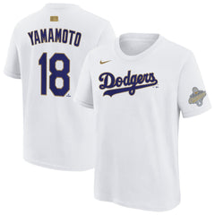Yoshinobu Yamamoto Los Angeles Dodgers Nike Youth 2026 Gold Collection Name & Number T-Shirt Sale