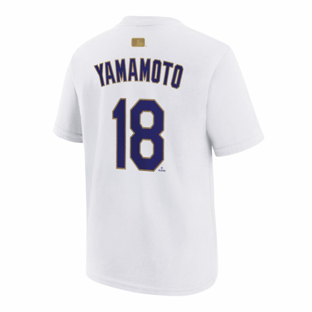Yoshinobu Yamamoto Los Angeles Dodgers Nike Youth 2026 Gold Collection Name & Number T-Shirt Sale