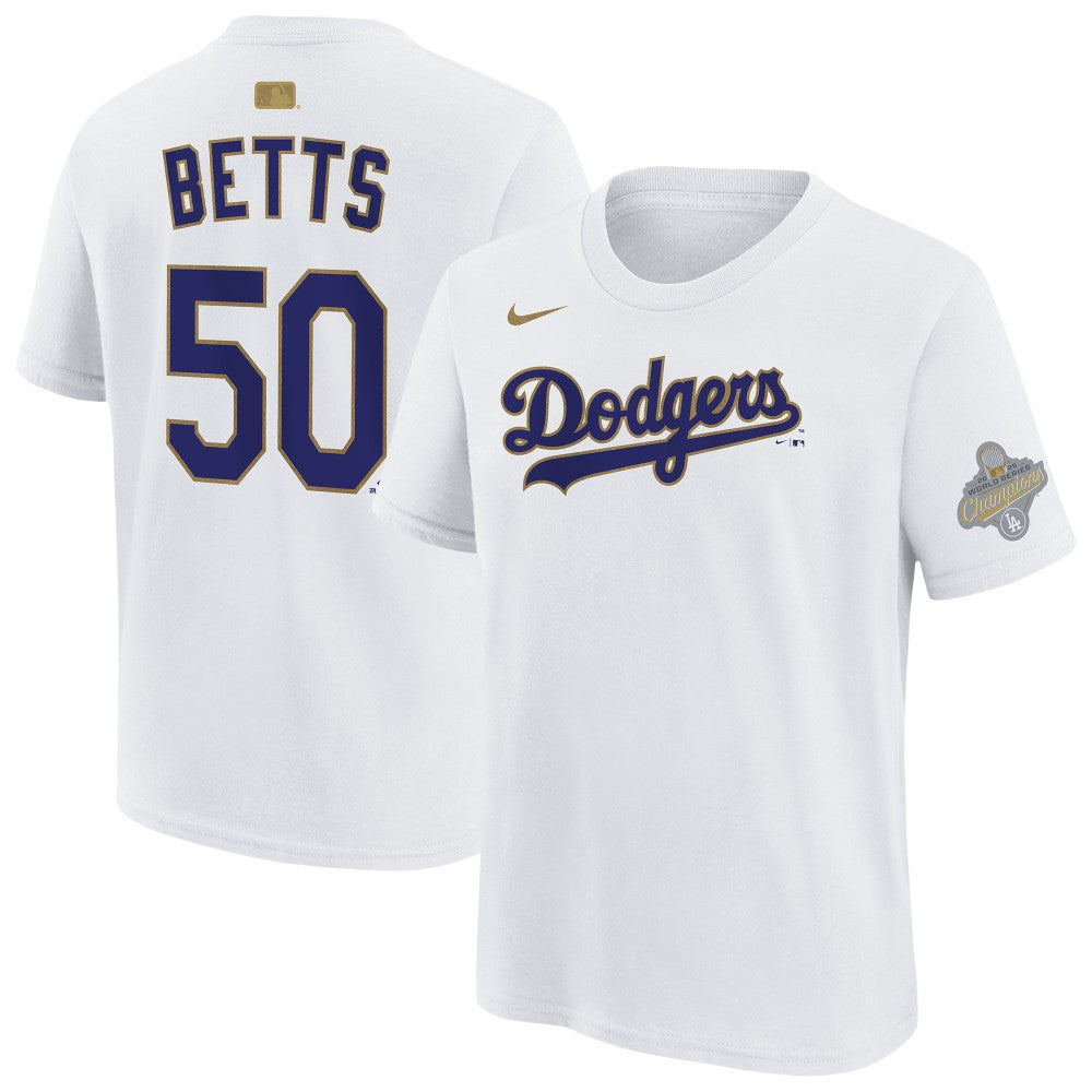 Mookie Betts Los Angeles Dodgers Nike Youth 2026 Gold Collection Name & Number T-Shirt On Sale