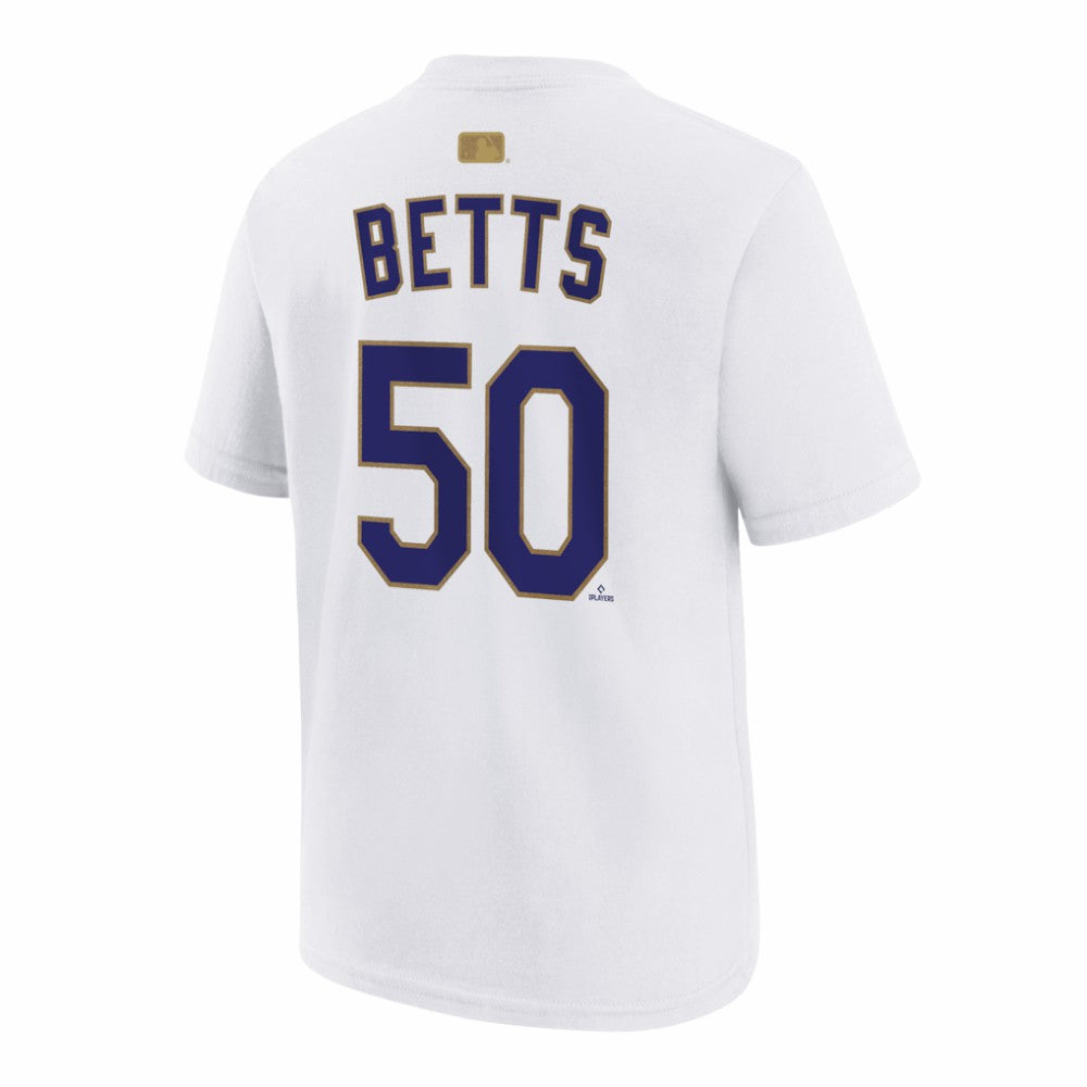 Mookie Betts Los Angeles Dodgers Nike Youth 2026 Gold Collection Name & Number T-Shirt On Sale