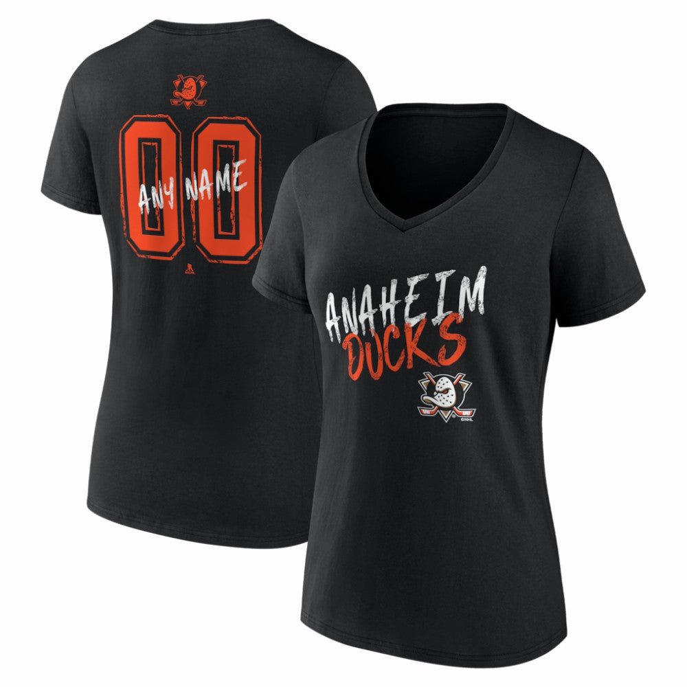 Anaheim Ducks - Women's Hustle Personalized Name & Number V-Neck T-Shirt Black